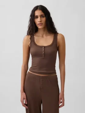 Mini-ribkant Henley-pyjama-tanktop