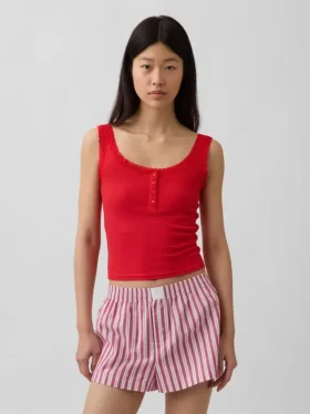 Mini-ribkant Henley-pyjama-tanktop
