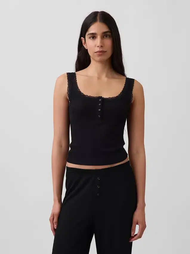 Mini-ribkant Henley-pyjama-tanktop