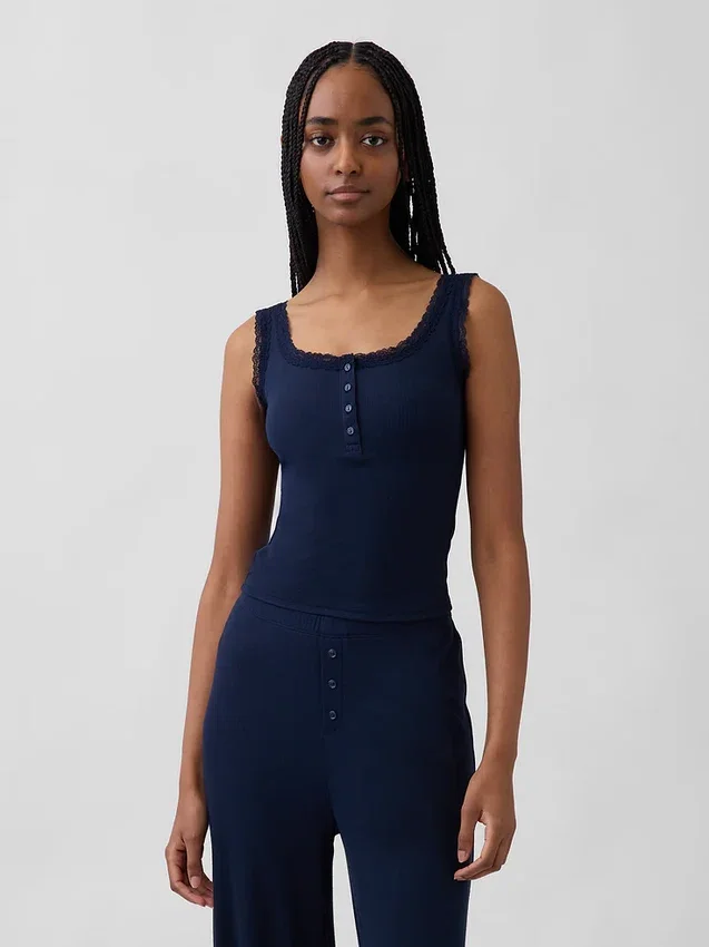 Mini-ribkant Henley-pyjama-tanktop