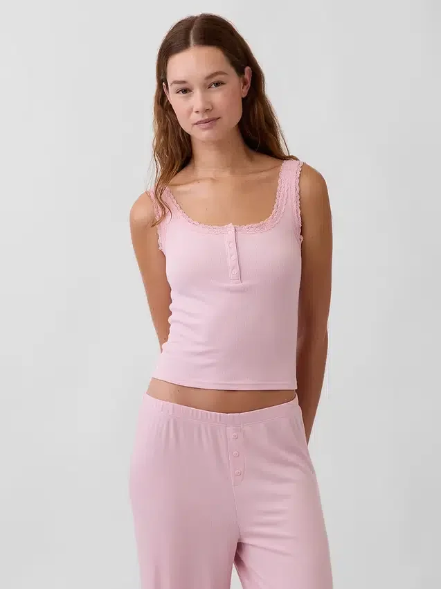 Mini-ribkant Henley-pyjama-tanktop