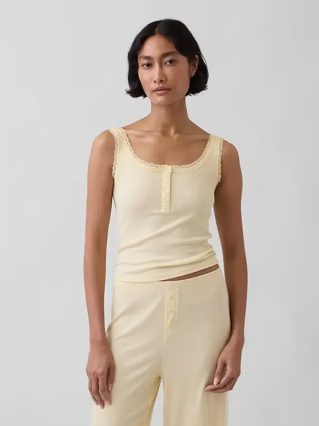 Mini-ribkant Henley-pyjama-tanktop