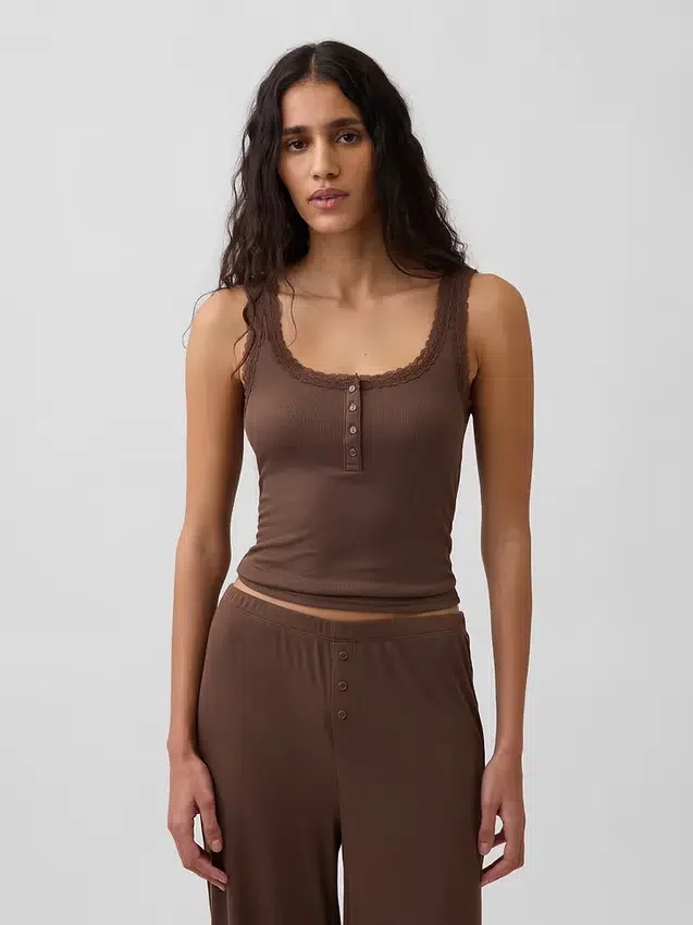 Mini-ribkant Henley-pyjama-tanktop