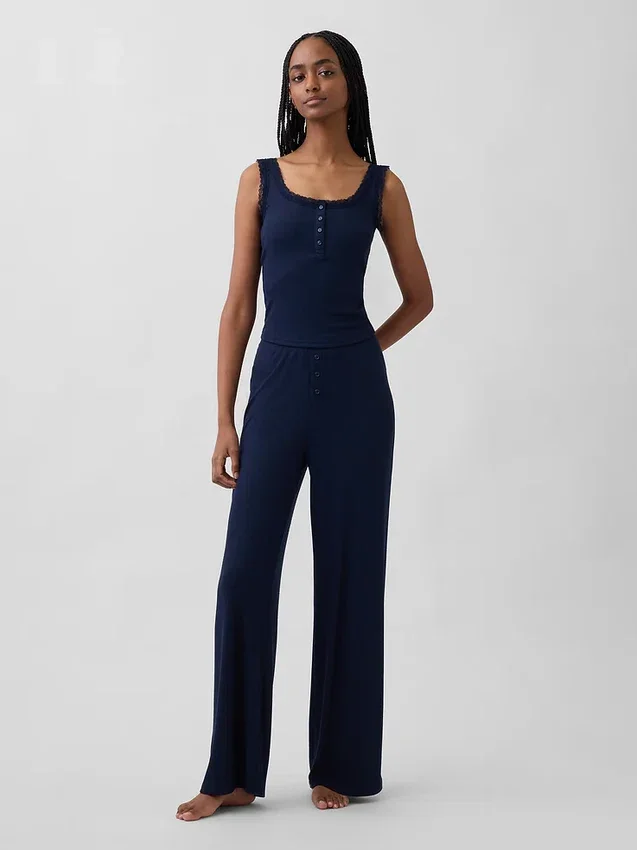 Mini-ribkant Henley-pyjama-tanktop