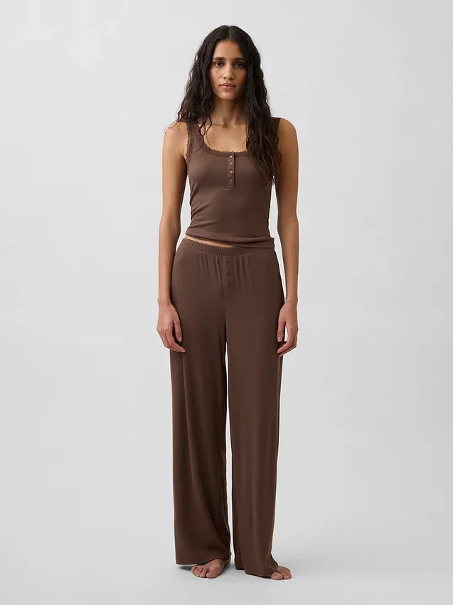 Mini-ribkant Henley-pyjama-tanktop