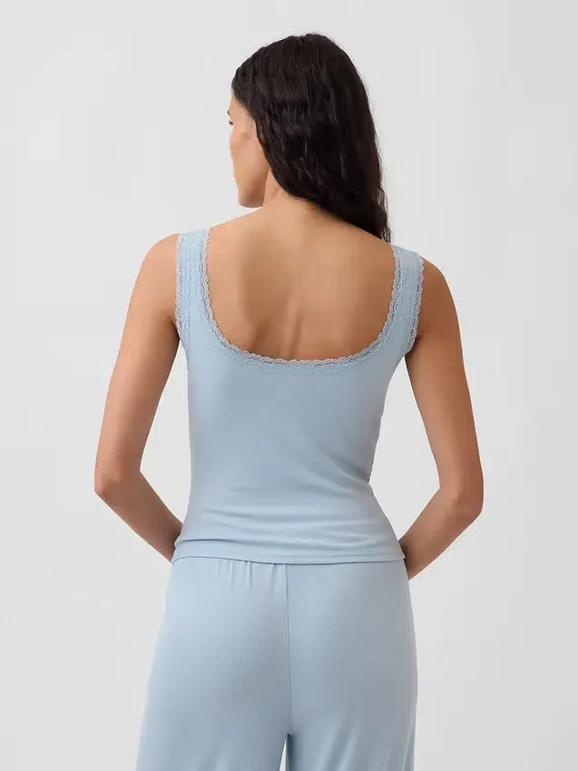 Mini-ribkant Henley-pyjama-tanktop
