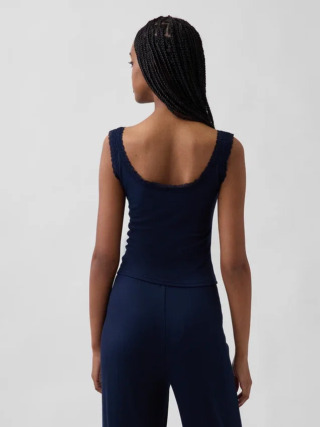Mini-ribkant Henley-pyjama-tanktop