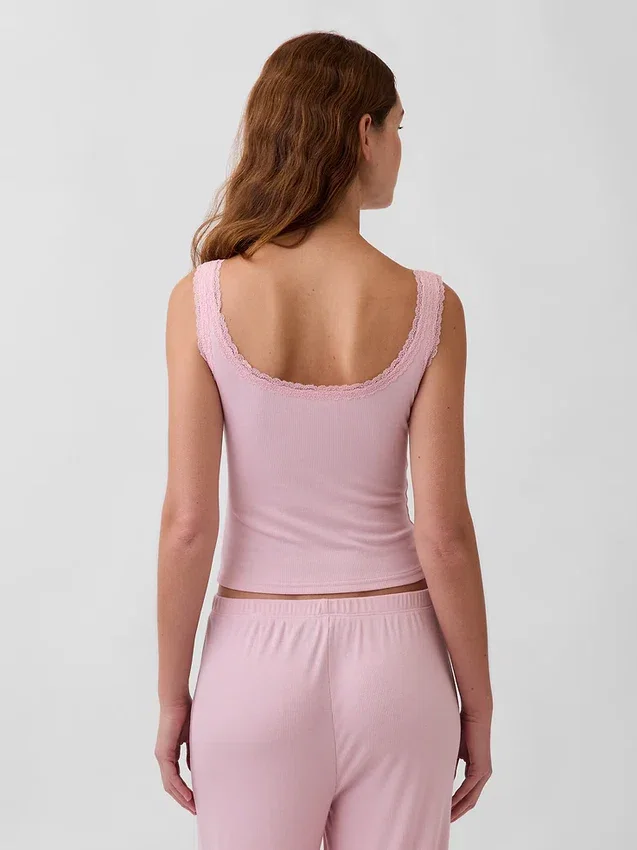 Mini-ribkant Henley-pyjama-tanktop