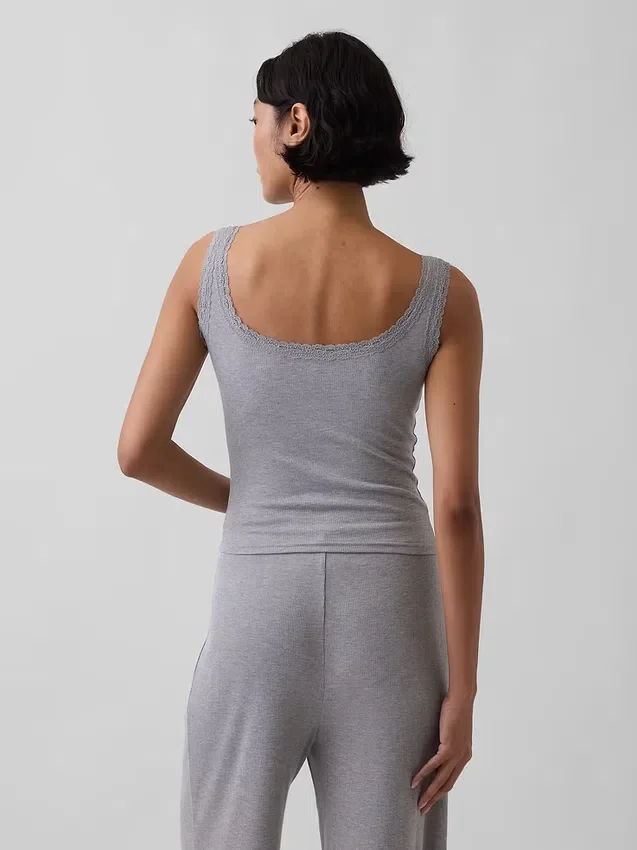 Mini-ribkant Henley-pyjama-tanktop