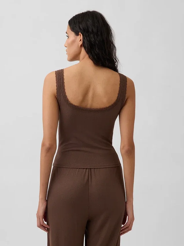 Mini-ribkant Henley-pyjama-tanktop