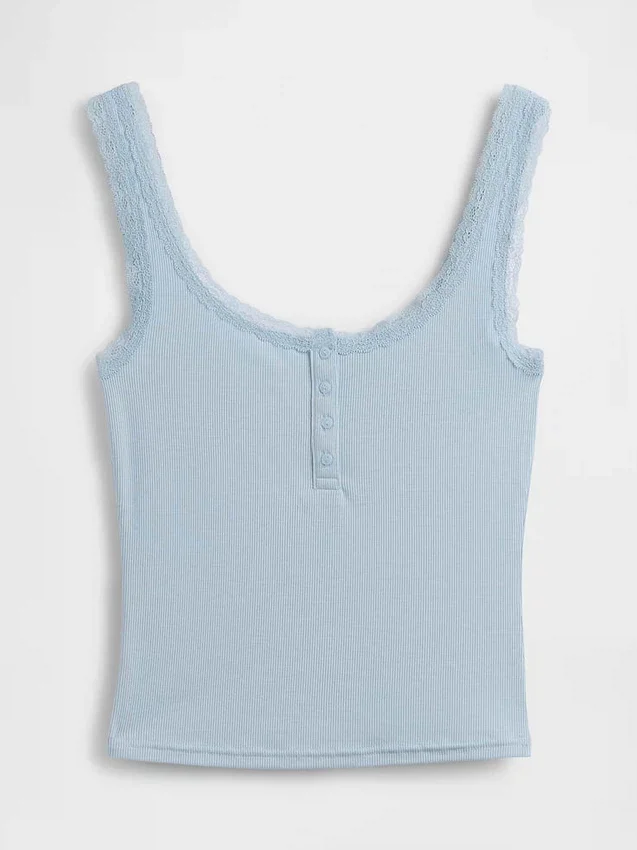 Mini-ribkant Henley-pyjama-tanktop