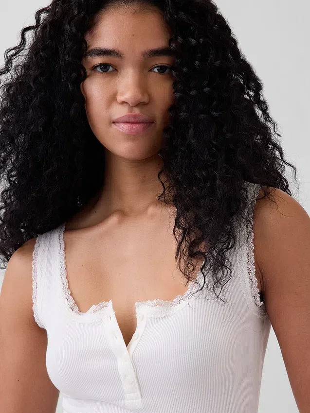 Mini-ribkant Henley-pyjama-tanktop
