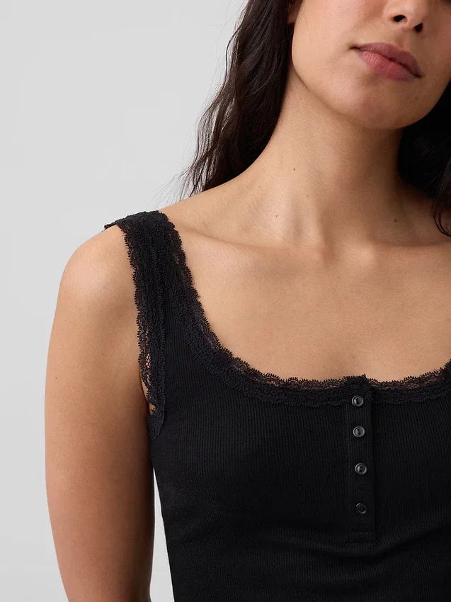 Mini-ribkant Henley-pyjama-tanktop