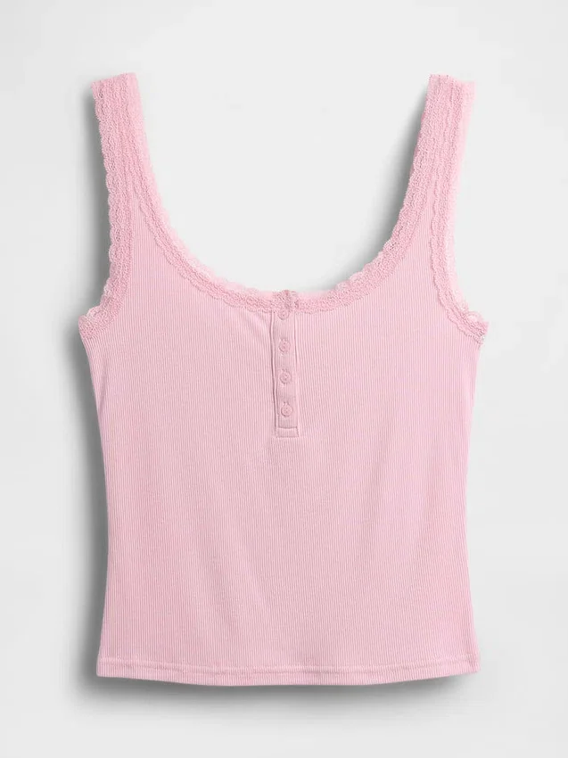 Mini-ribkant Henley-pyjama-tanktop