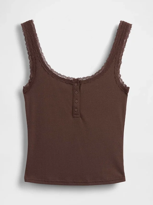 Mini-ribkant Henley-pyjama-tanktop