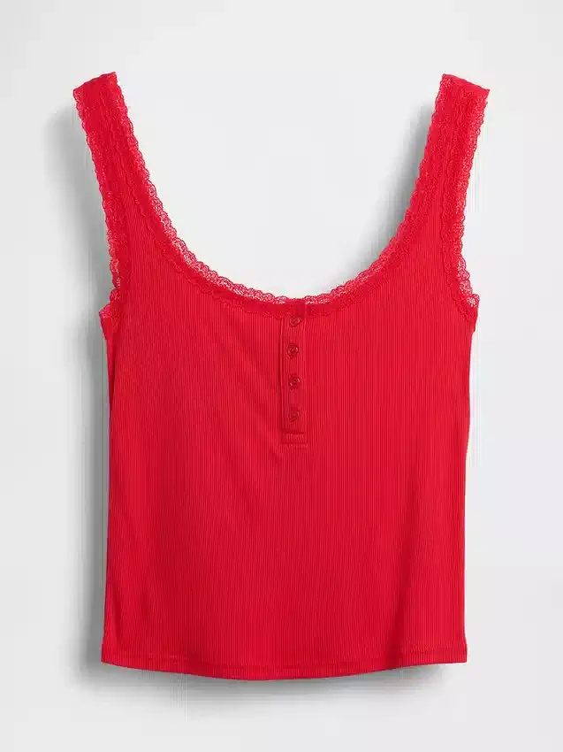 Mini-ribkant Henley-pyjama-tanktop