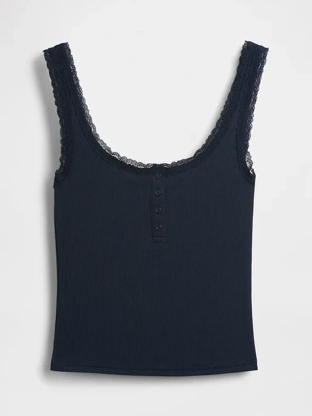 Mini-ribkant Henley-pyjama-tanktop