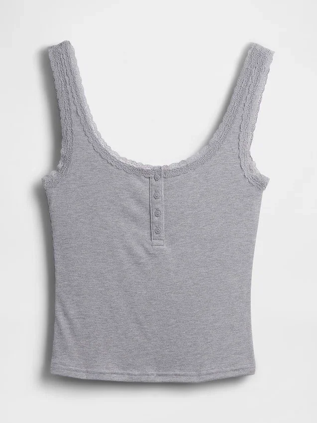 Mini-ribkant Henley-pyjama-tanktop
