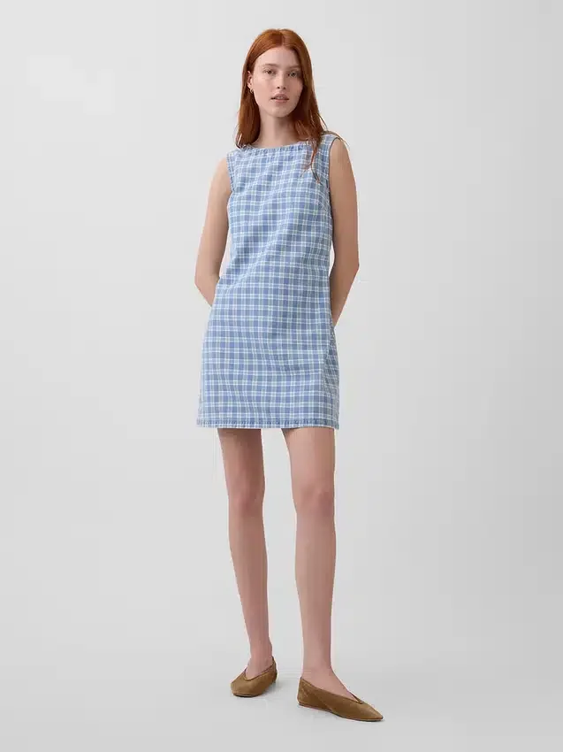 Mini-shiftjurk van geruite denim
