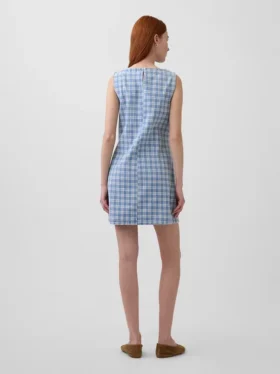 Mini-shiftjurk van geruite denim