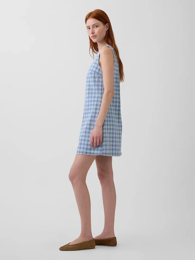 Mini-shiftjurk van geruite denim