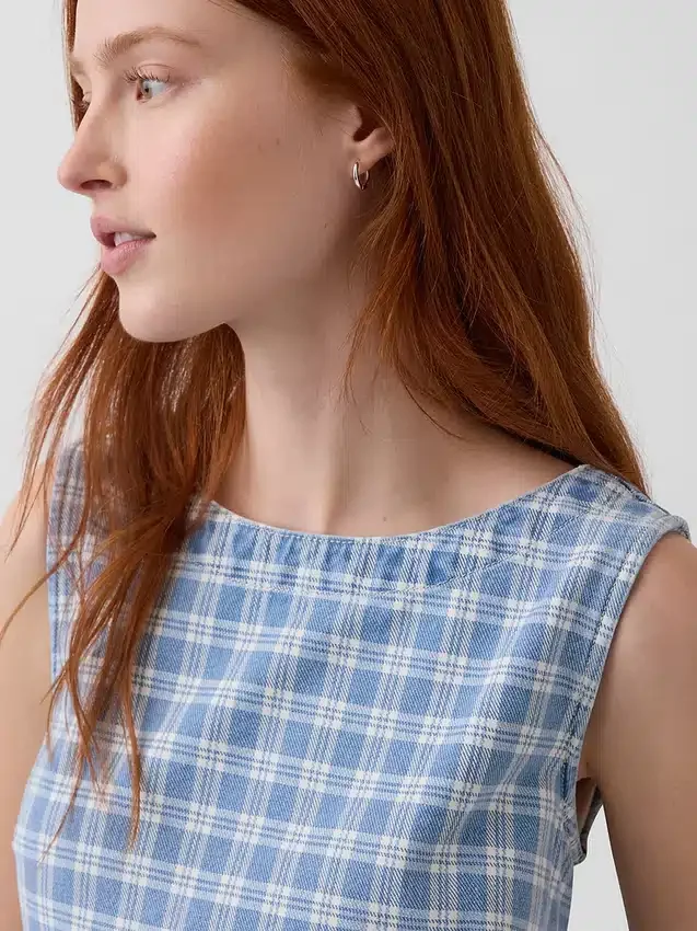 Mini-shiftjurk van geruite denim