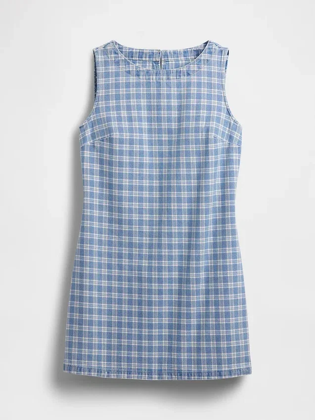 Mini-shiftjurk van geruite denim