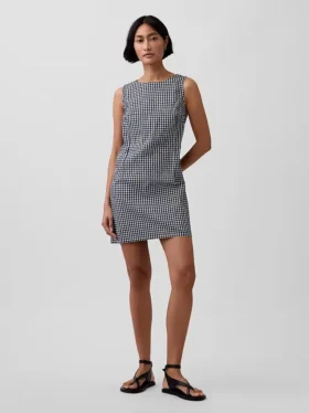 Mini-shiftjurk van gingham-denim
