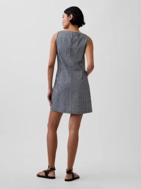 Mini-shiftjurk van gingham-denim