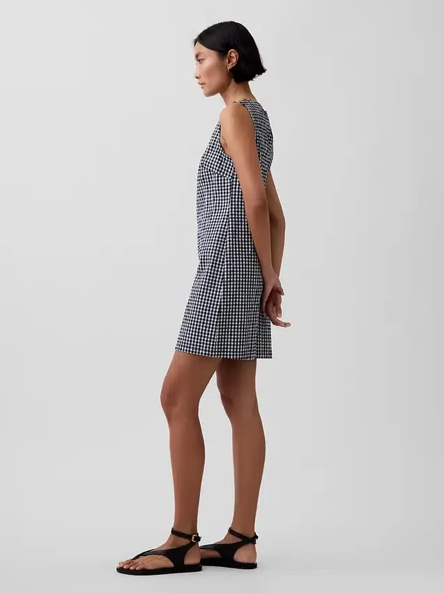 Mini-shiftjurk van gingham-denim