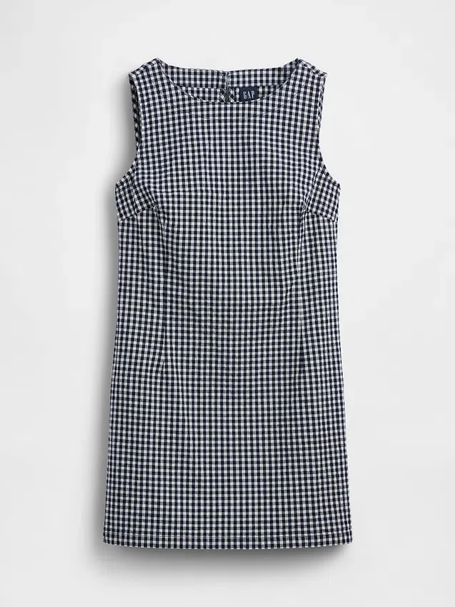 Mini-shiftjurk van gingham-denim