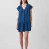 Mini-shirtjurk van katoenen gaasdenim met lage taille