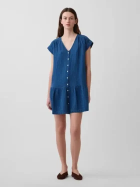 Mini-shirtjurk van katoenen gaasdenim met lage taille