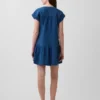 Mini-shirtjurk van katoenen gaasdenim met lage taille