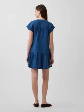 Mini-shirtjurk van katoenen gaasdenim met lage taille