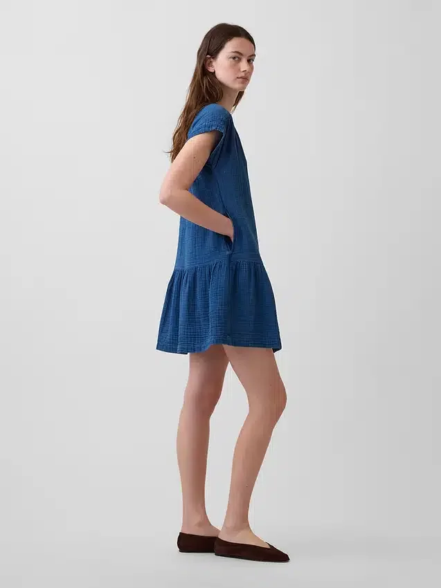 Mini-shirtjurk van katoenen gaasdenim met lage taille