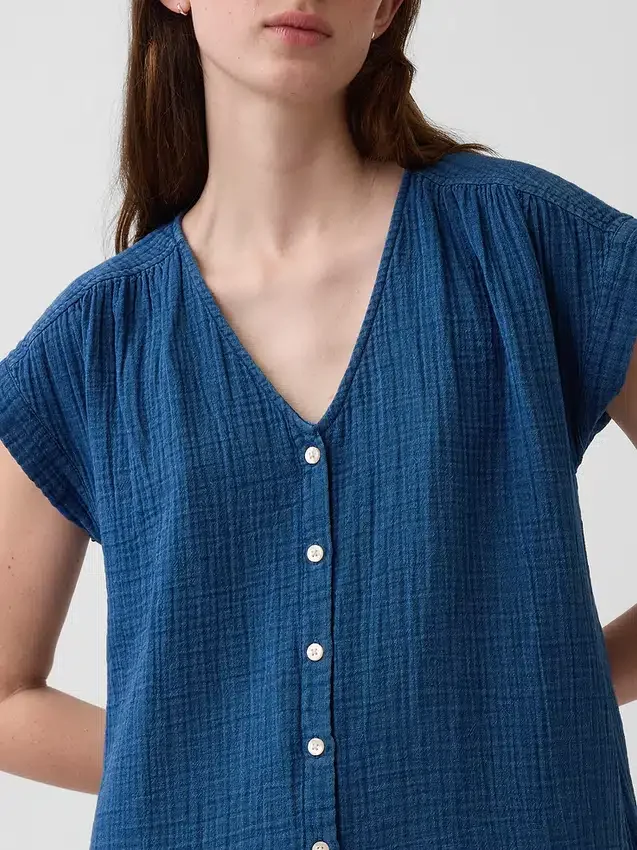 Mini-shirtjurk van katoenen gaasdenim met lage taille