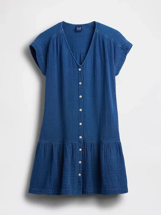 Mini-shirtjurk van katoenen gaasdenim met lage taille