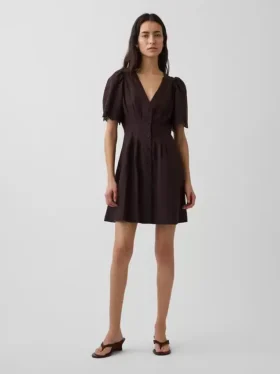 Mini-shirtjurk van linnenmix met getailleerde taille