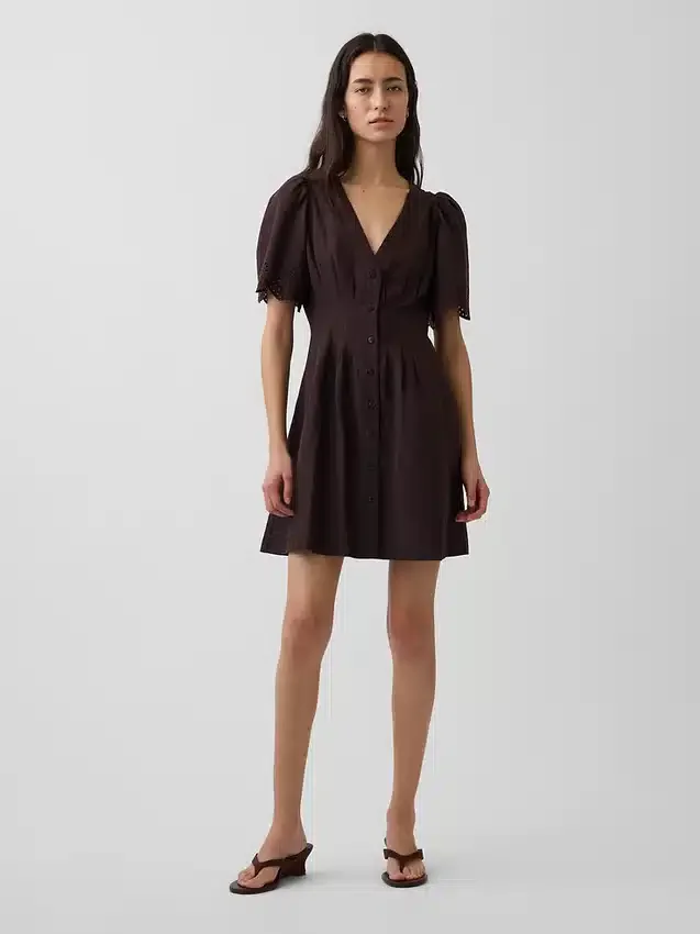 Mini-shirtjurk van linnenmix met getailleerde taille