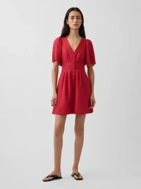 Mini-shirtjurk van linnenmix met getailleerde taille
