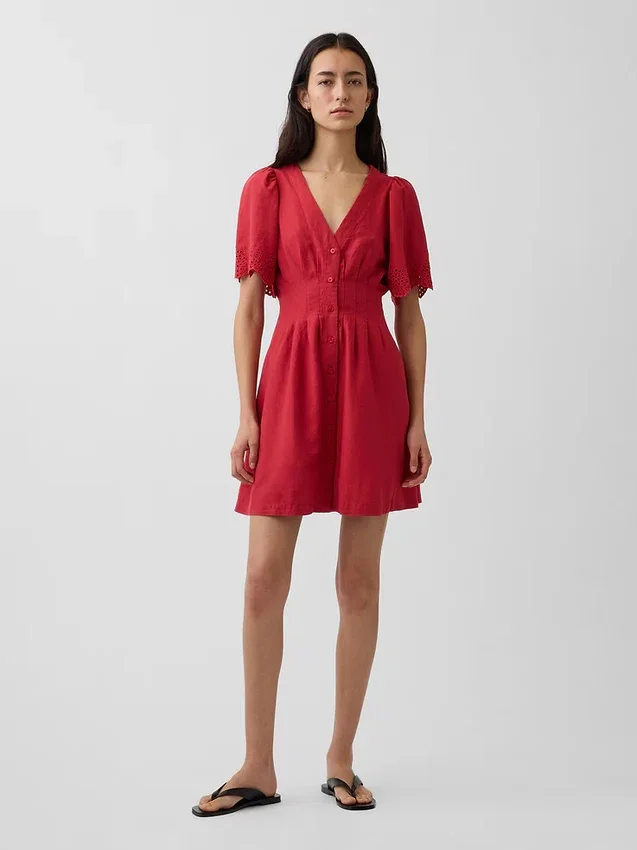 Mini-shirtjurk van linnenmix met getailleerde taille