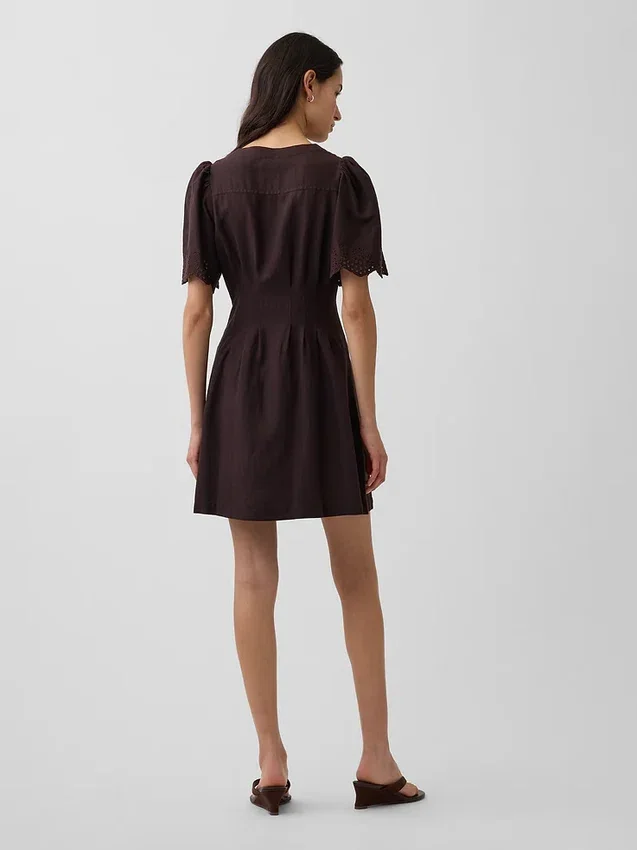 Mini-shirtjurk van linnenmix met getailleerde taille
