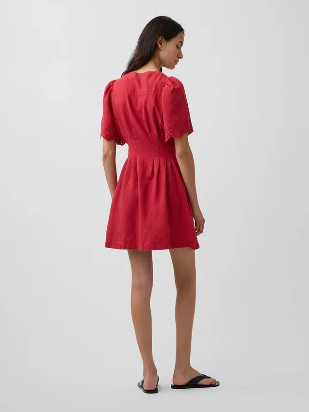 Mini-shirtjurk van linnenmix met getailleerde taille