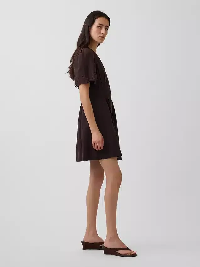Mini-shirtjurk van linnenmix met getailleerde taille