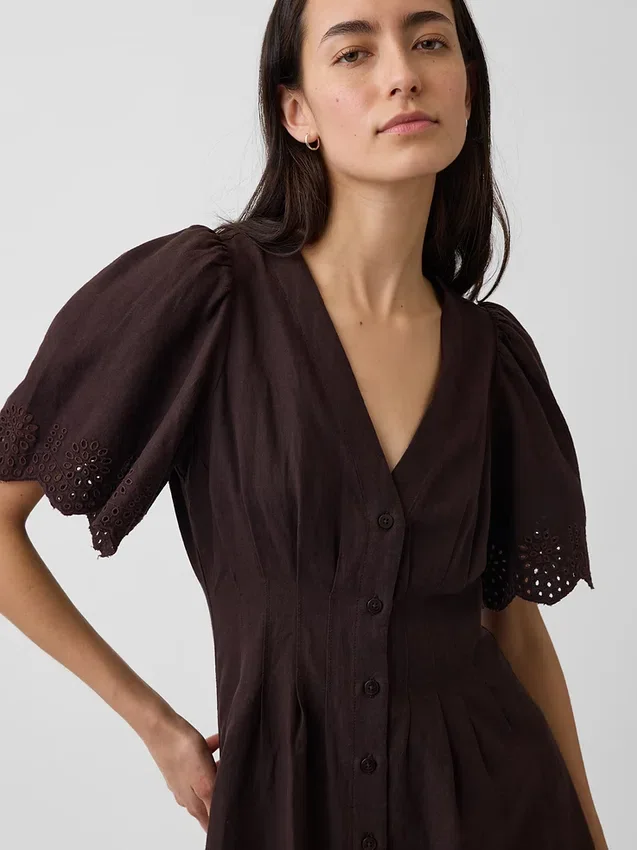 Mini-shirtjurk van linnenmix met getailleerde taille