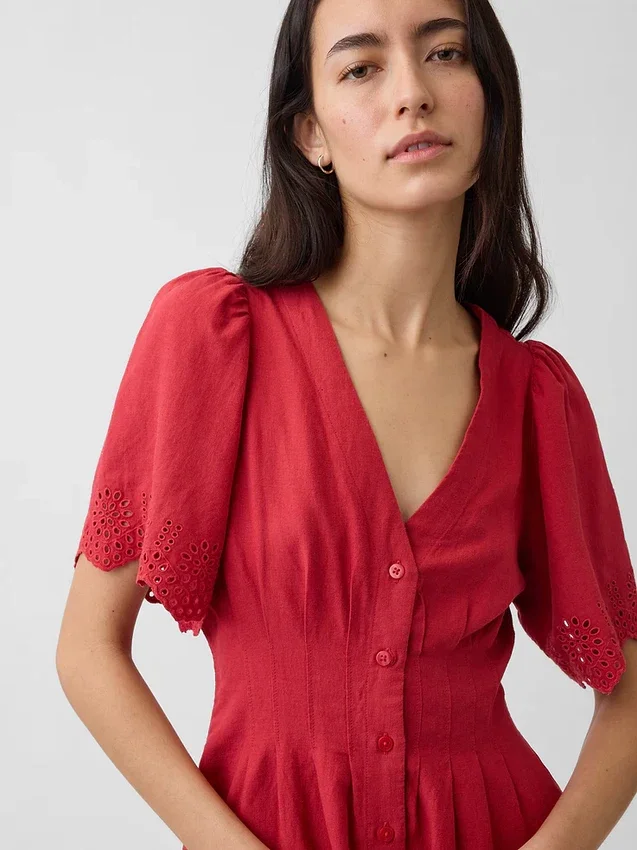 Mini-shirtjurk van linnenmix met getailleerde taille