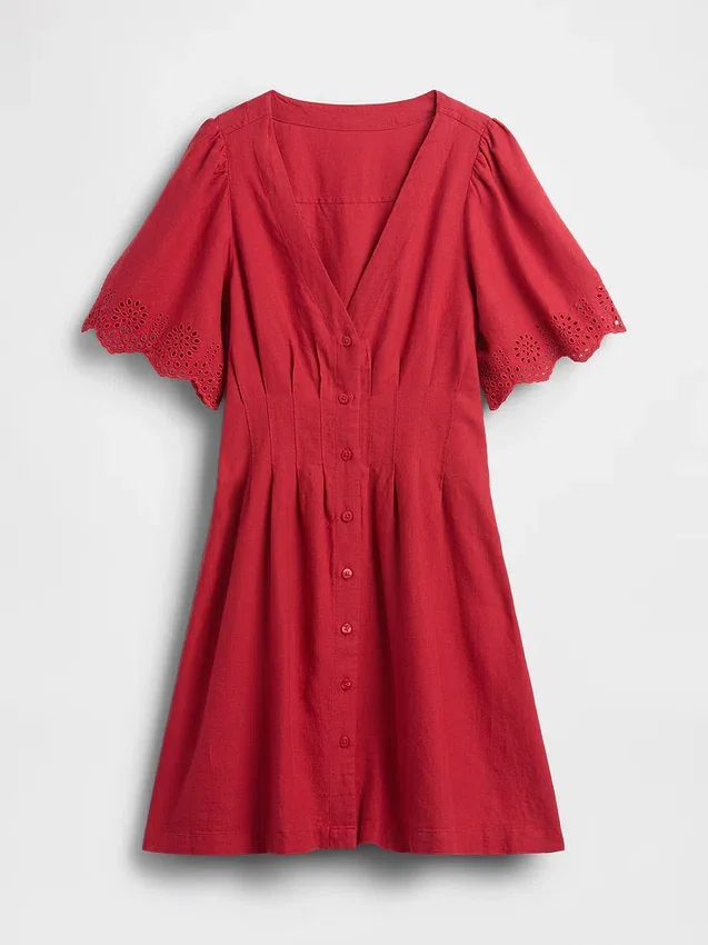 Mini-shirtjurk van linnenmix met getailleerde taille