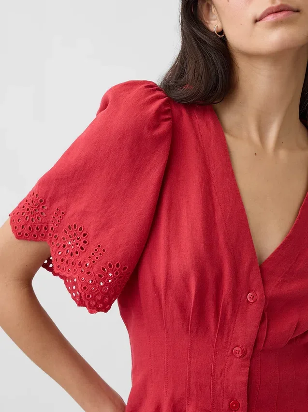 Mini-shirtjurk van linnenmix met getailleerde taille