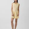 Mini-shirtjurk van linnenmix met verlaagde taille